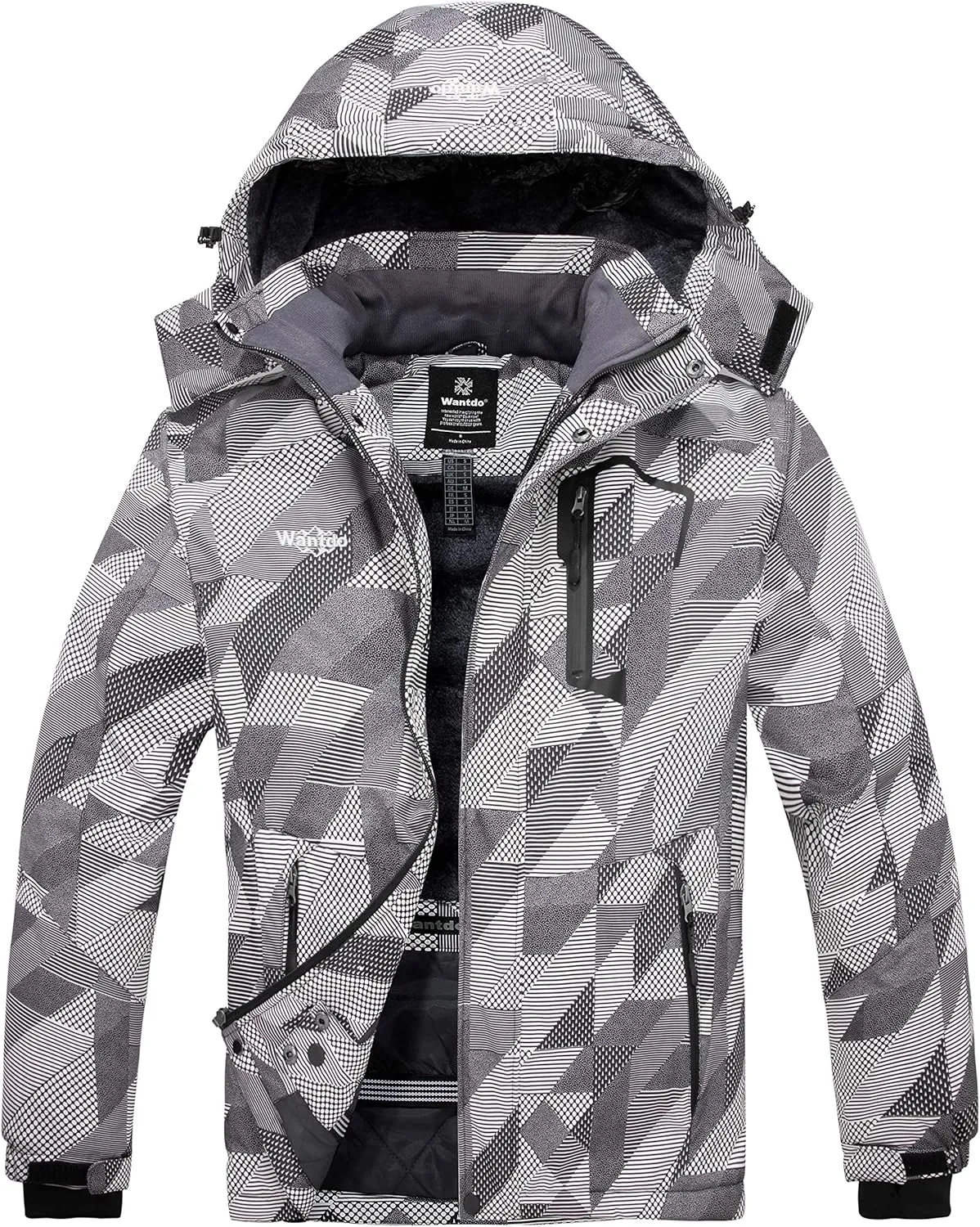 wantdo Men's Mountain Waterproof Ski Jacket Windproof Rain Jacket Winter Warm Hooded Coat
