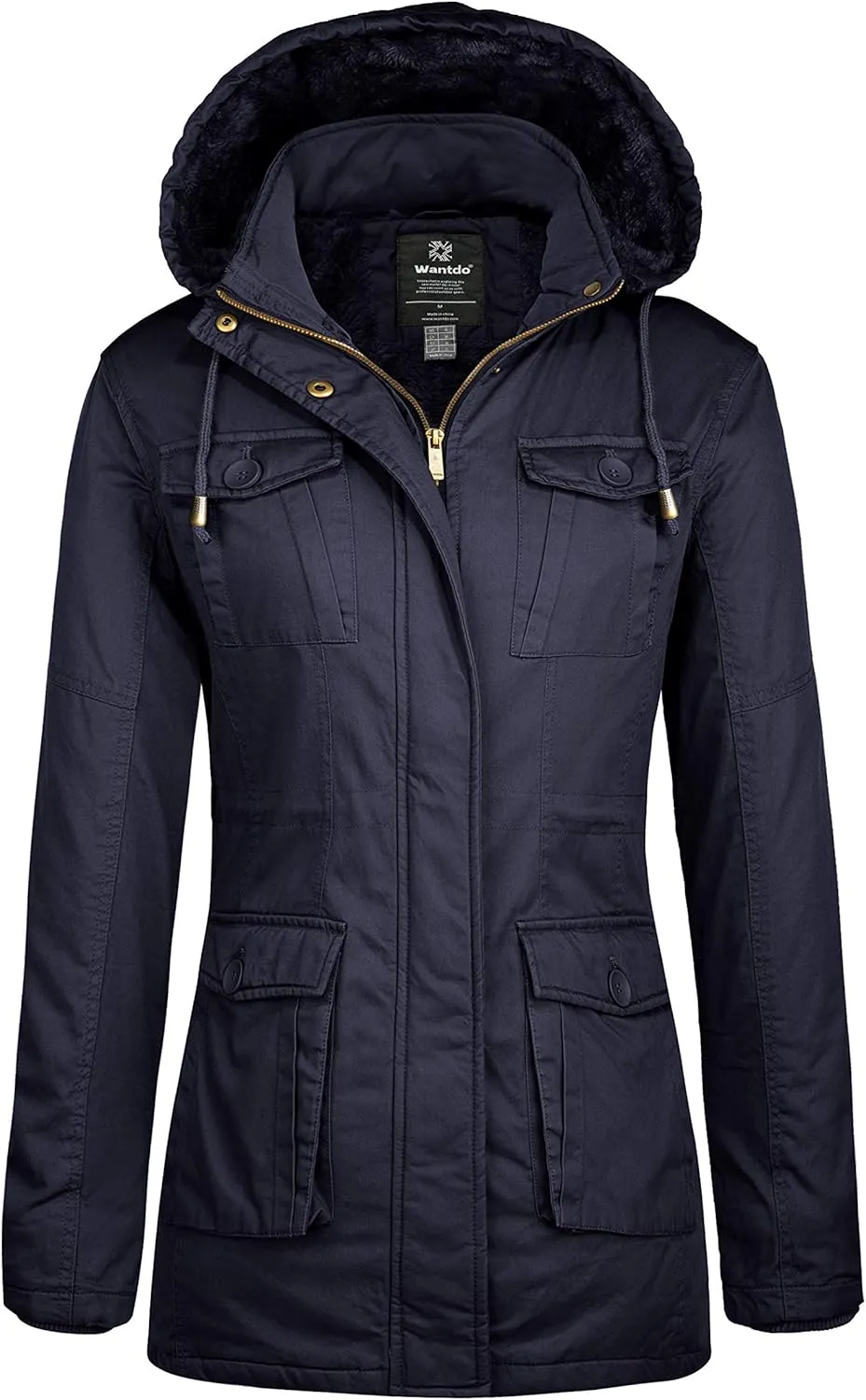 wantdo Women's Winter Parka Coat Sherpa Lined Warm Cotton Jacket with Removable Hood