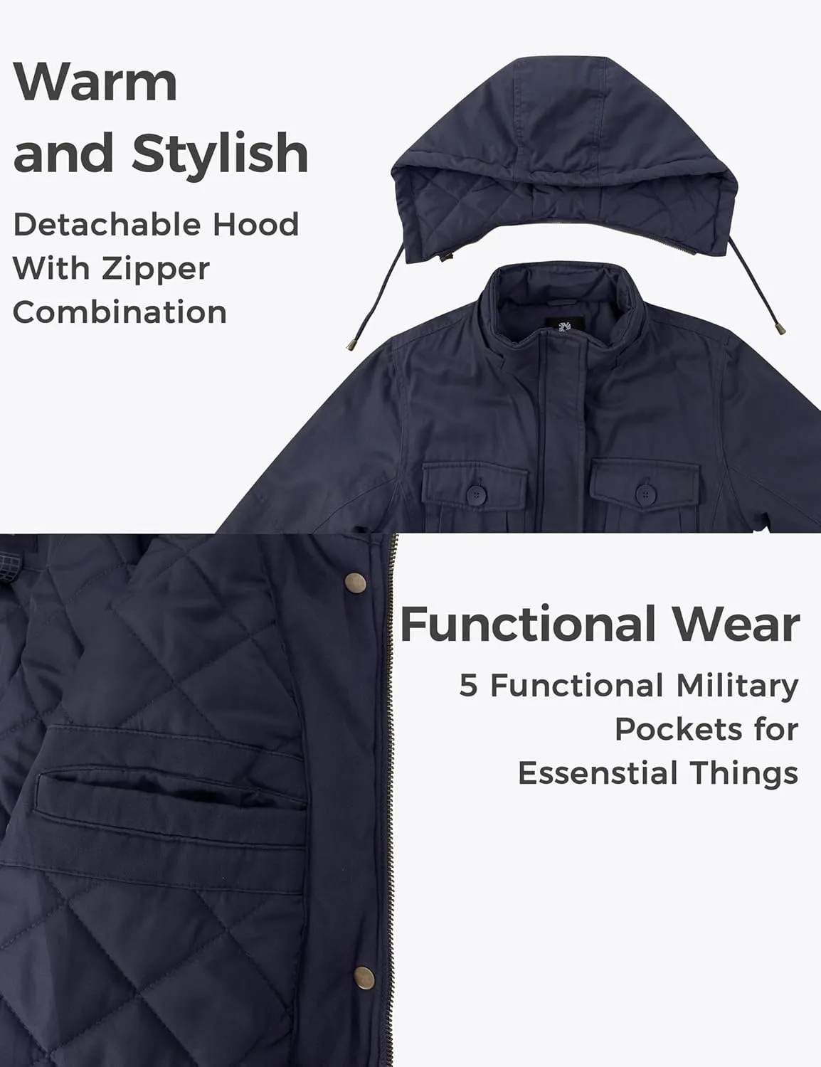 wantdo Women's Winter Parka Coat Sherpa Lined Warm Cotton Jacket with Removable Hood