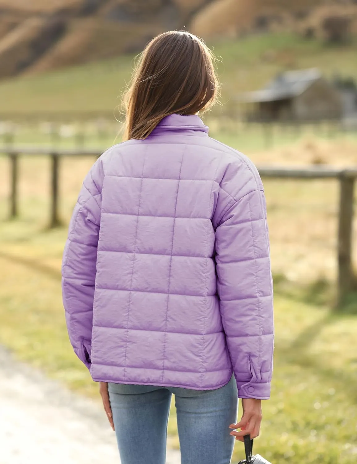 Watashi Women's Packable Puffer Jacket Long Sleeve Full Zip Lightweight Quilted Coat
