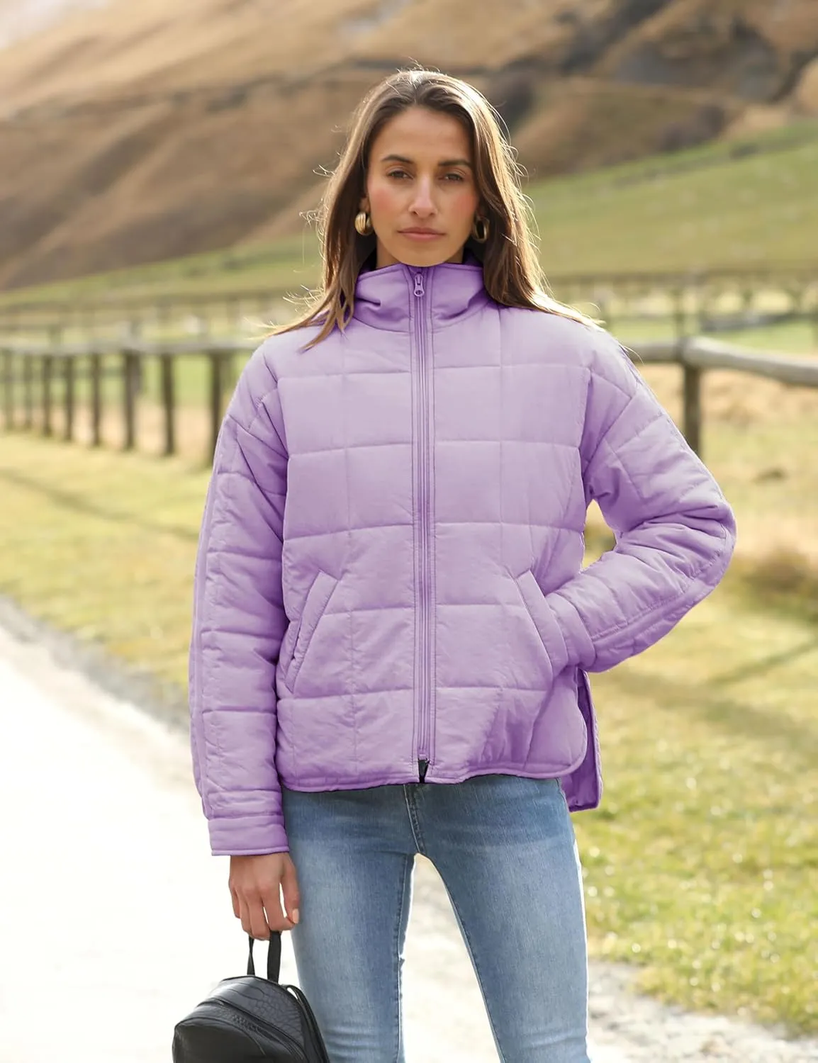 Watashi Women's Packable Puffer Jacket Long Sleeve Full Zip Lightweight Quilted Coat