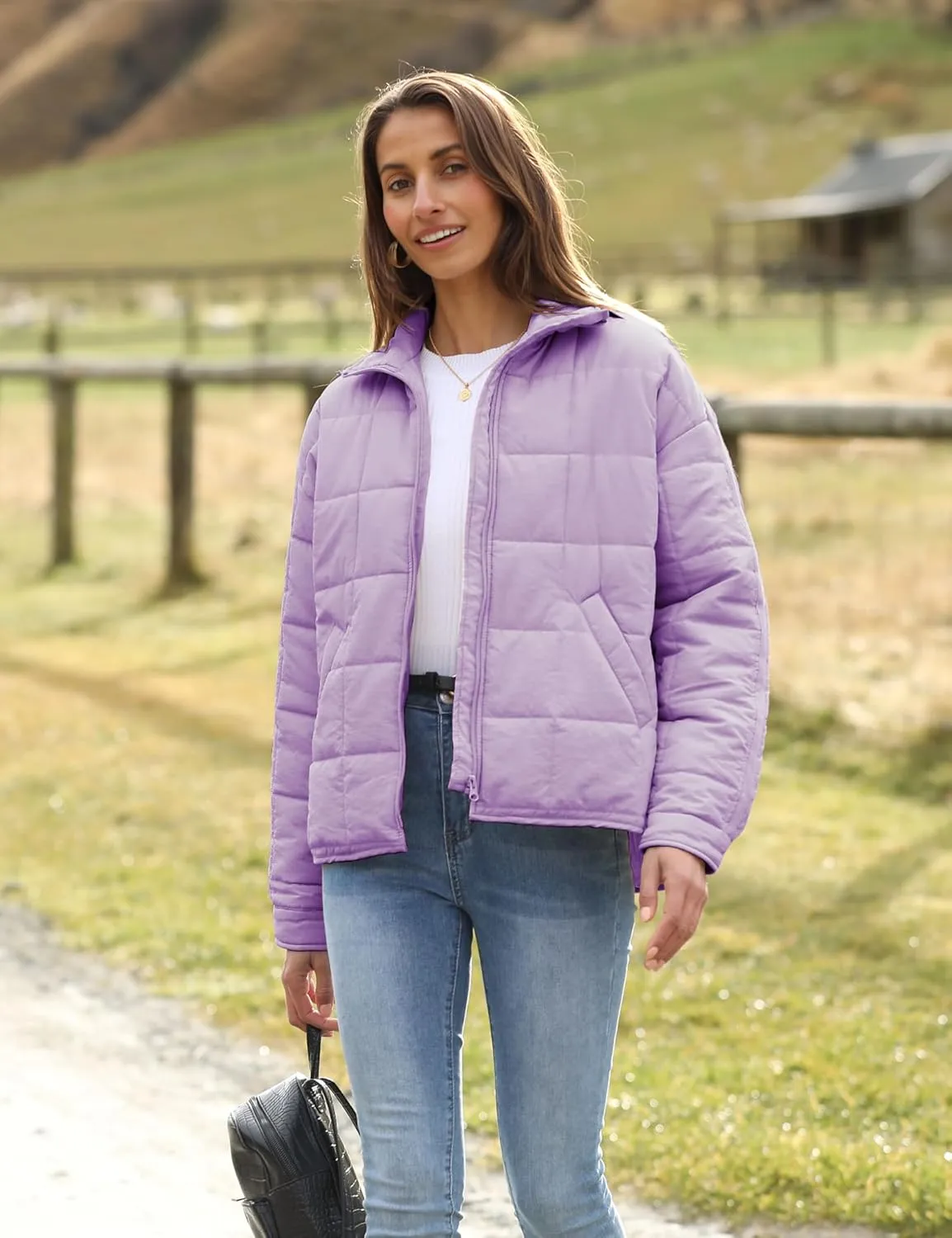 Watashi Women's Packable Puffer Jacket Long Sleeve Full Zip Lightweight Quilted Coat