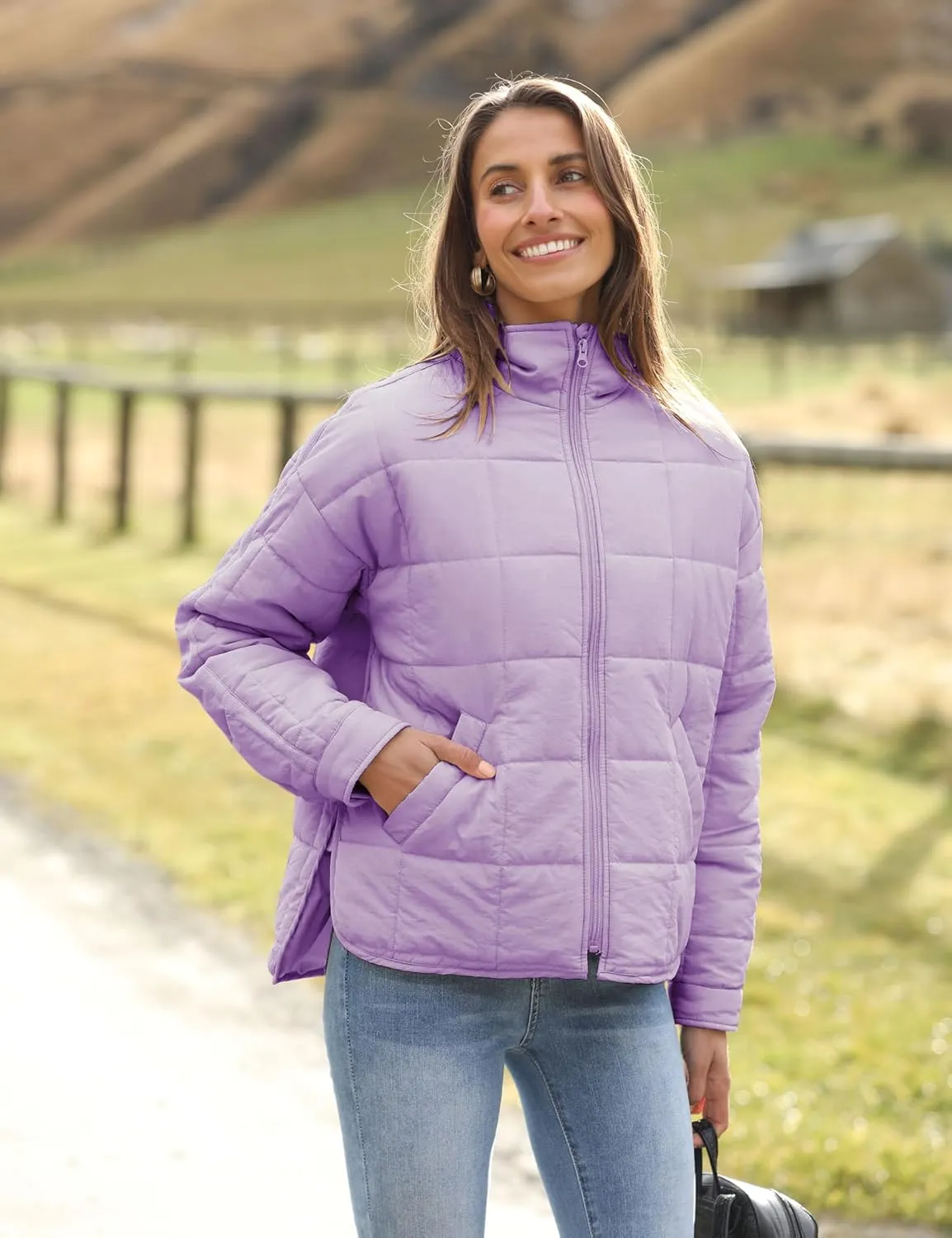 Watashi Women's Packable Puffer Jacket Long Sleeve Full Zip Lightweight Quilted Coat