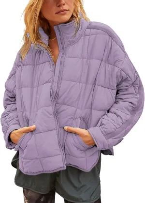 Watashi Women's Packable Puffer Jacket Long Sleeve Full Zip Lightweight Quilted Coat