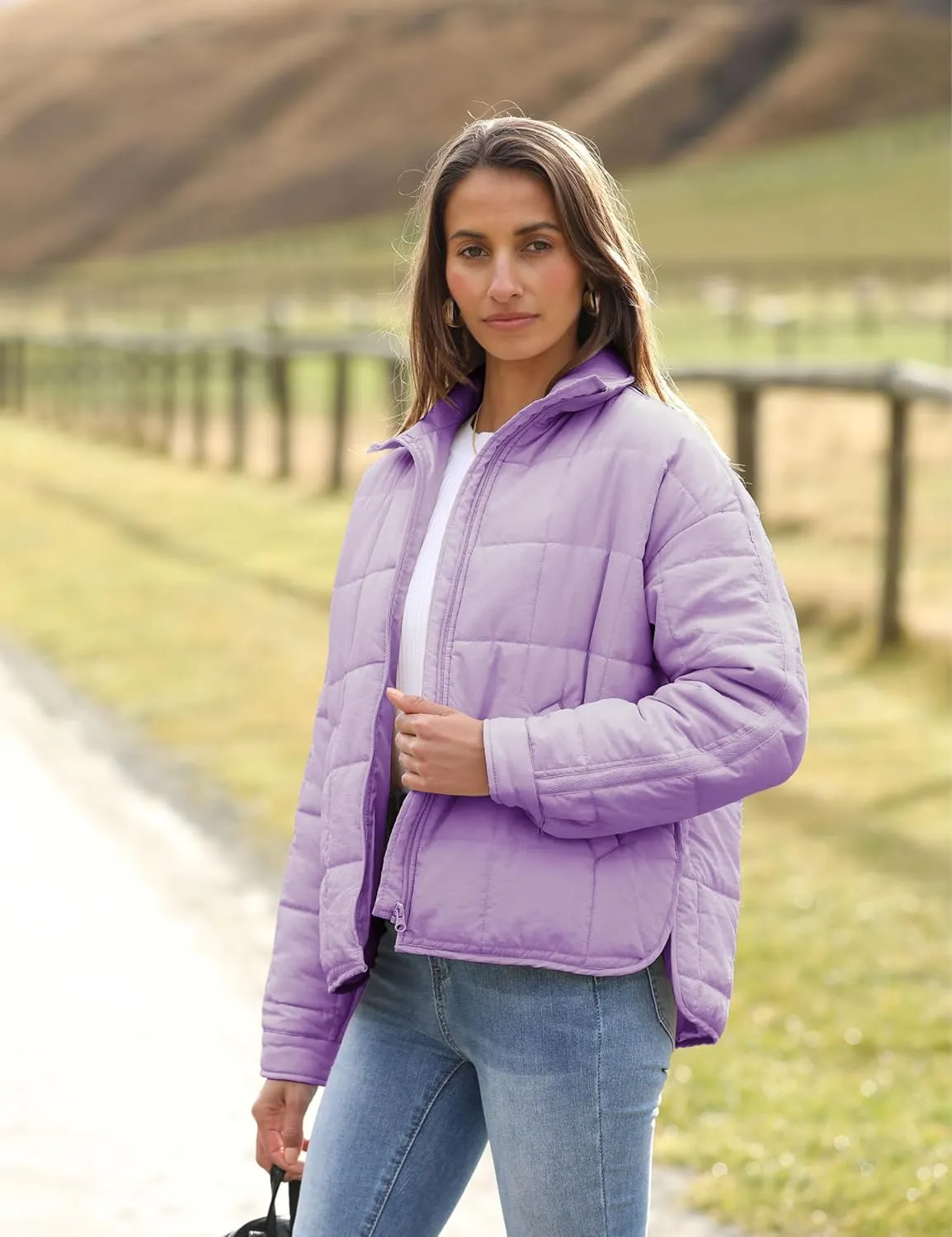 Watashi Women's Packable Puffer Jacket Long Sleeve Full Zip Lightweight Quilted Coat