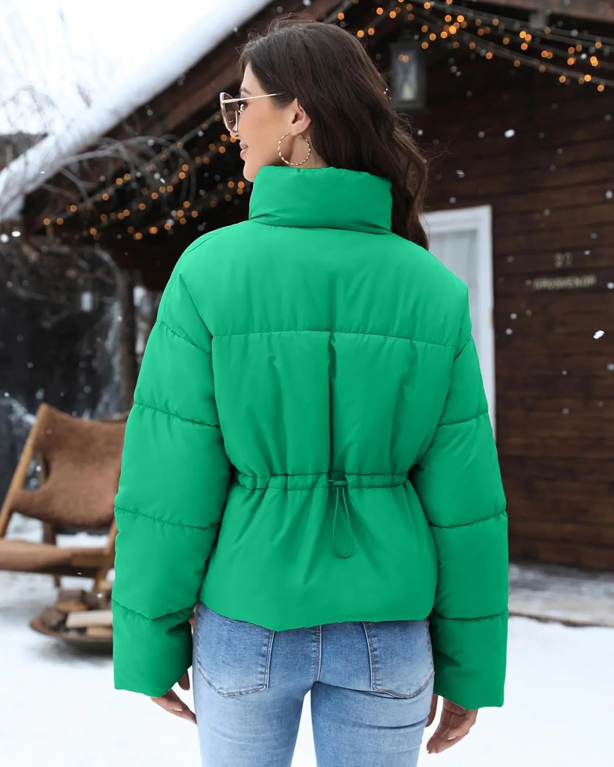 WHN Women' s Cropped Quilted Puffer Jacket Outerwear Coat Winter Warm Full Zipper Padded Jacket