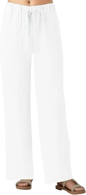 Wide Leg Linen Pants Women Summer Casual Linen Wide Leg Pants with Pockets Drawstring Beach Palazzo Pants Lounge Trousers, XX-Large, #D1-white
