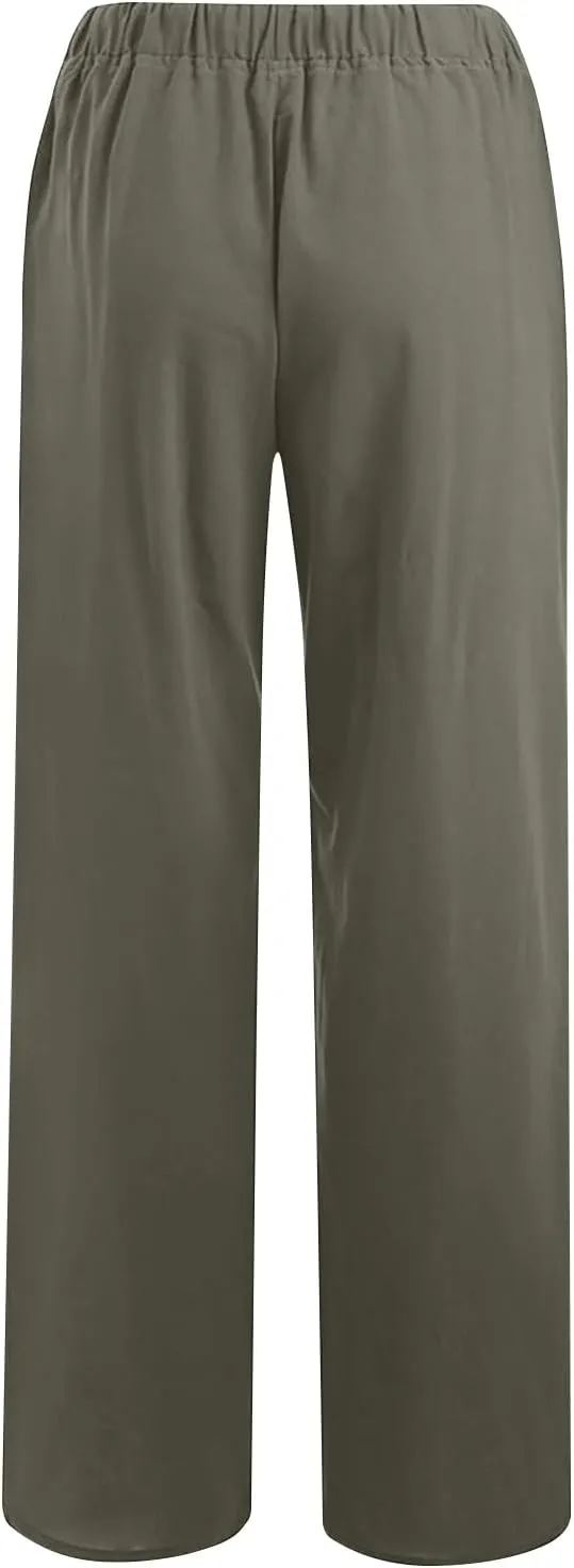 Wide Leg Palazzo Pants for Women 2025 Summer Casual Beach Pant Loose Fit Drawstring Flowy Lounge Trousers with Pocket