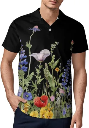 Wild Flowers Men's Polo Shirt Short Sleeve Casual Athletic Quick Dry Golf T-Shirts