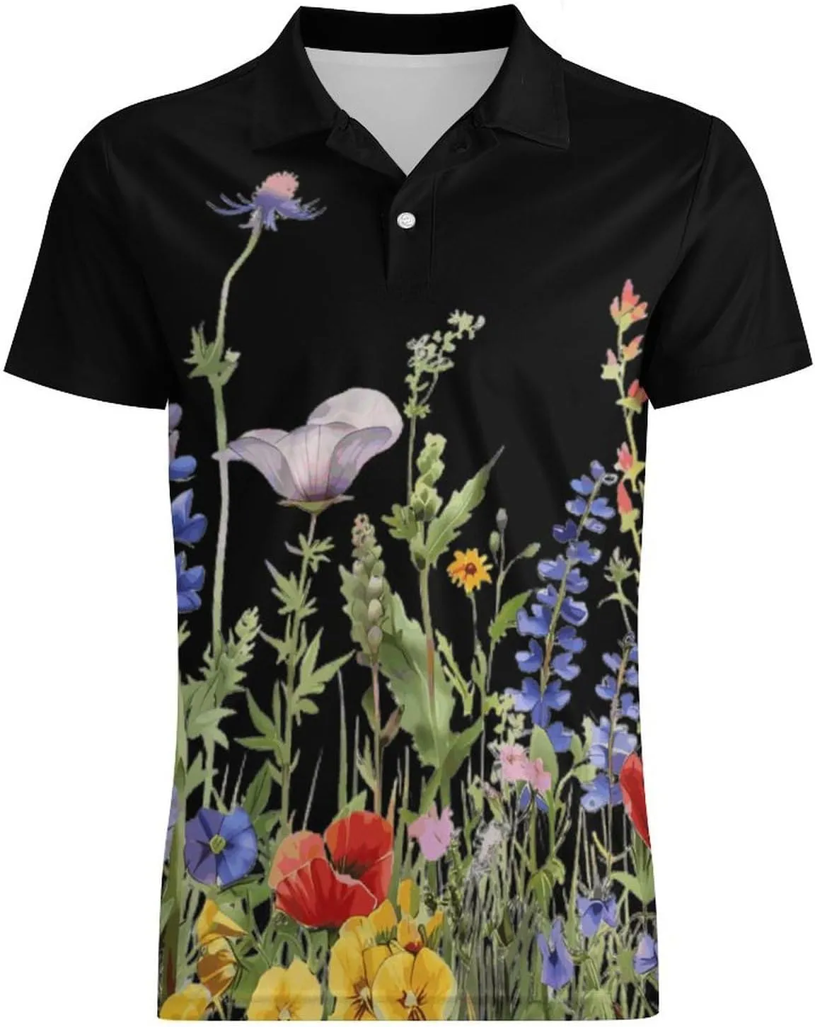 Wild Flowers Men's Polo Shirt Short Sleeve Casual Athletic Quick Dry Golf T-Shirts