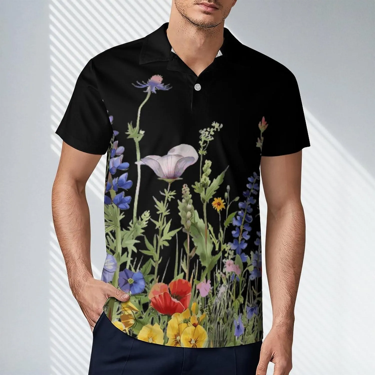 Wild Flowers Men's Polo Shirt Short Sleeve Casual Athletic Quick Dry Golf T-Shirts