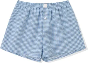 Women Gingham Boxer Shorts Y2k Cute Stripes Plaid Button Elastic Waist Lounge Boxers