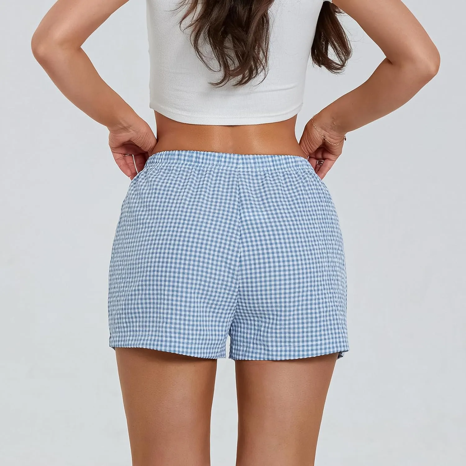 Women Gingham Boxer Shorts Y2k Cute Stripes Plaid Button Elastic Waist Lounge Boxers