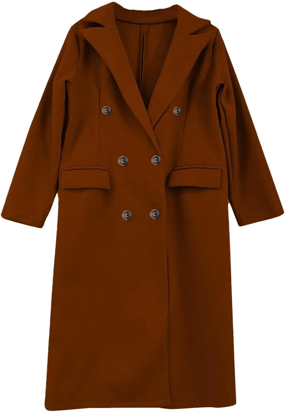 Women Length Trench Notched Lapel Double Breasted Casual Coat Winter Thermal Business Office Work Outwear with Pocket