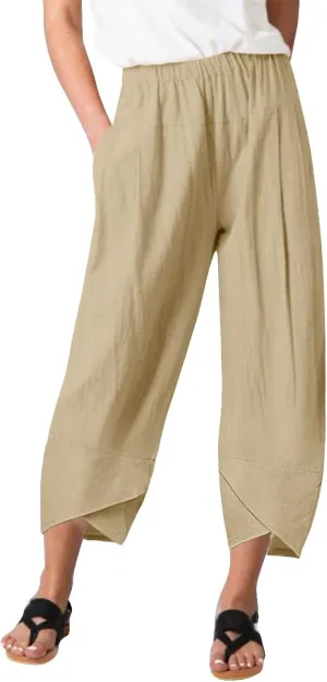 Women Linen Blend Summer Letter Patched Pants High Waist Long Lounge Plus Size Palazzo Lounge Pants Trendy