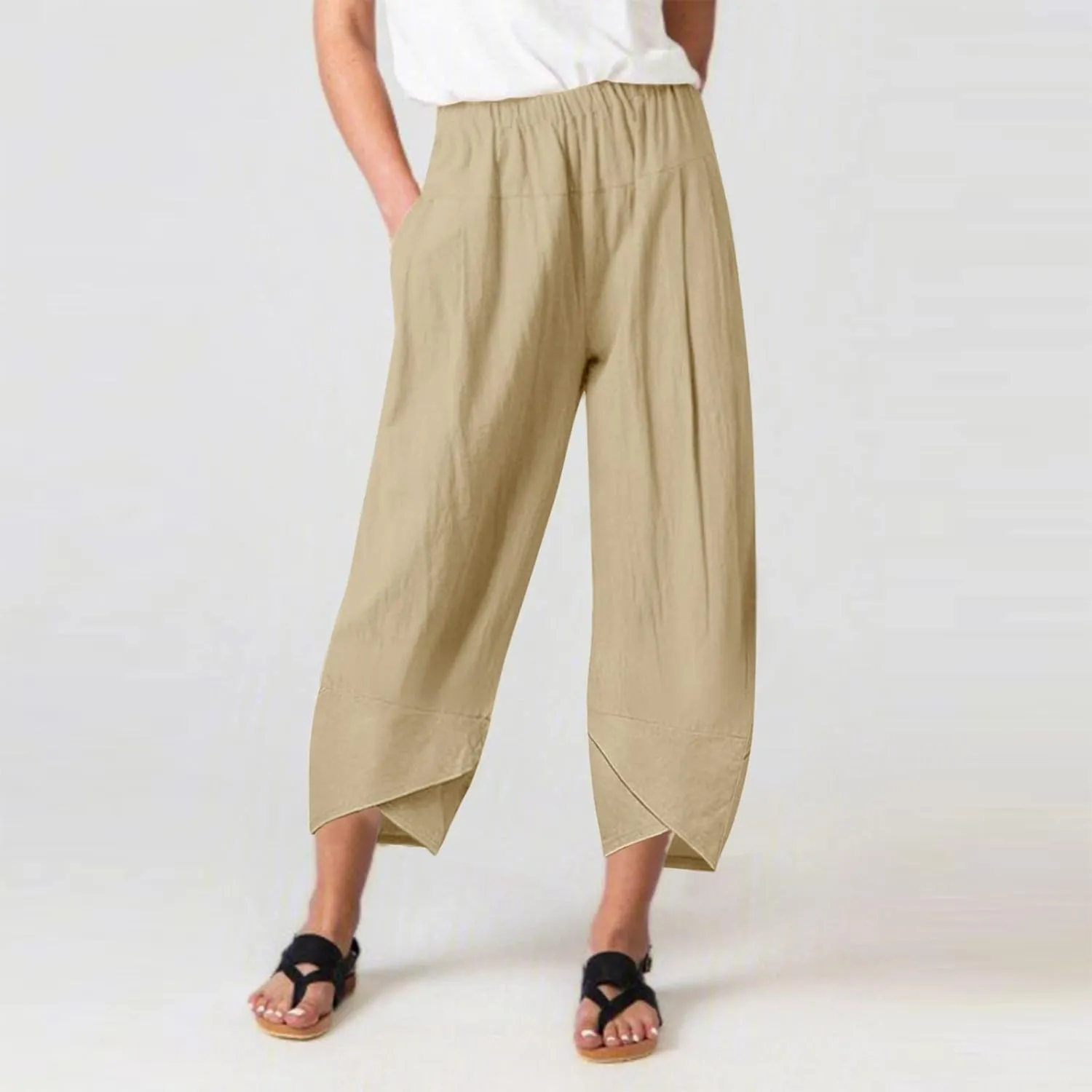 Women Linen Blend Summer Letter Patched Pants High Waist Long Lounge Plus Size Palazzo Lounge Pants Trendy