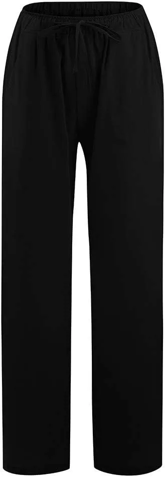 Women Linen Blend Summer Loose Flowy Palazzo Lounge Pants High Waist Bootcut Slim-Fit Trouser Work Business