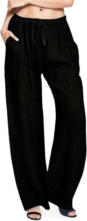 Women Linen Blend Summer Loose Flowy Palazzo Lounge Pants High Waist Bootcut Slim-Fit Trouser Work Business
