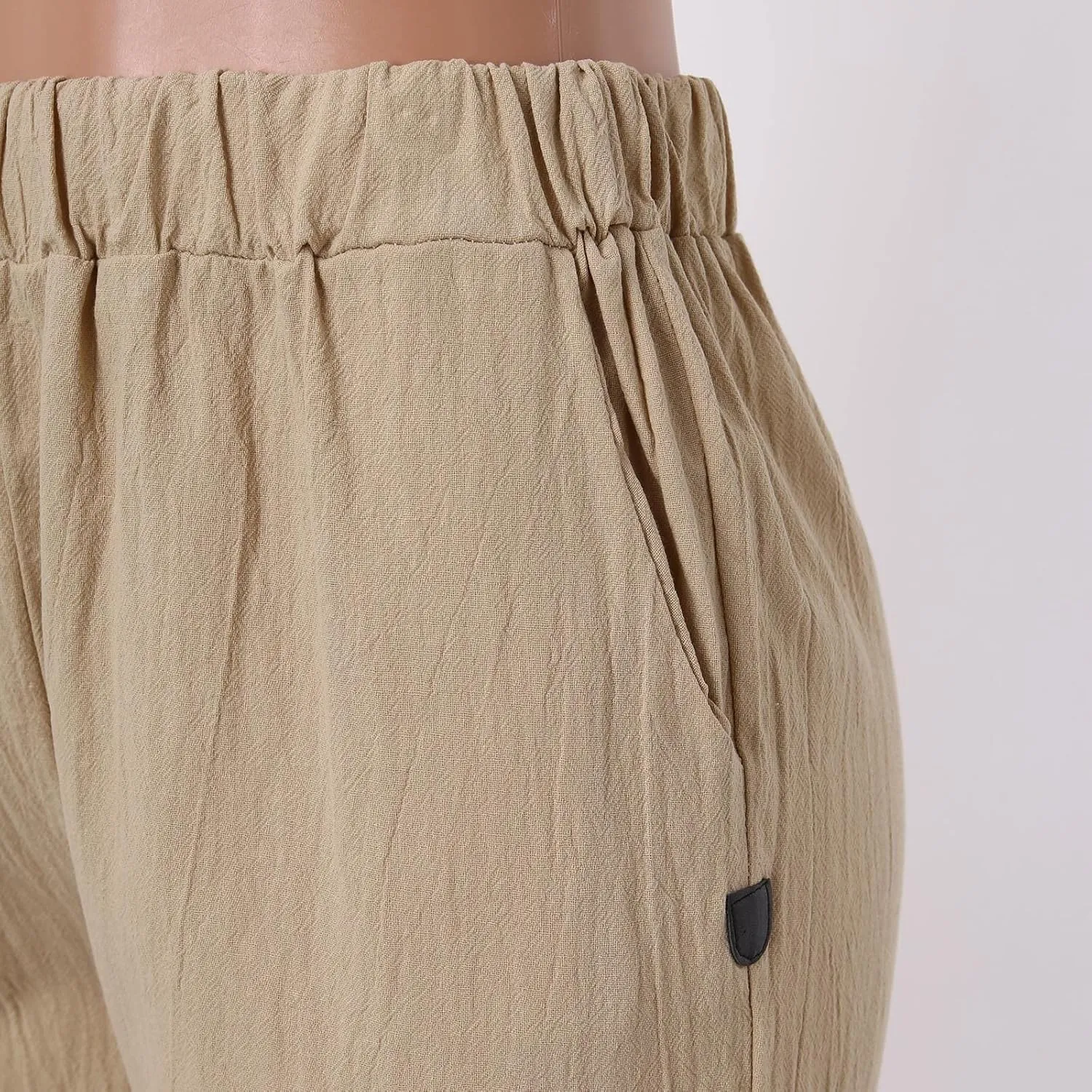Women Linen Blend Summer Trendy Pant Trousers Elastic Waist Ankle Length Slim Fit Pant Trousers Beach