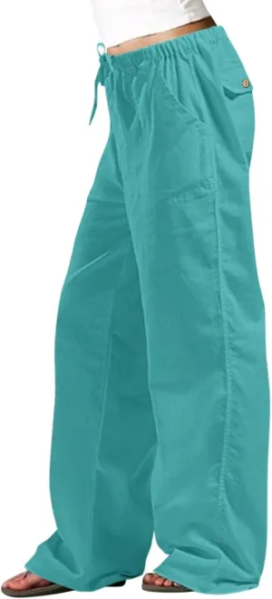 Women Linen Summer Flowy Pants Elastic Waist Ankle Length Slim-Fit Palazzo Lounge Pants Beach
