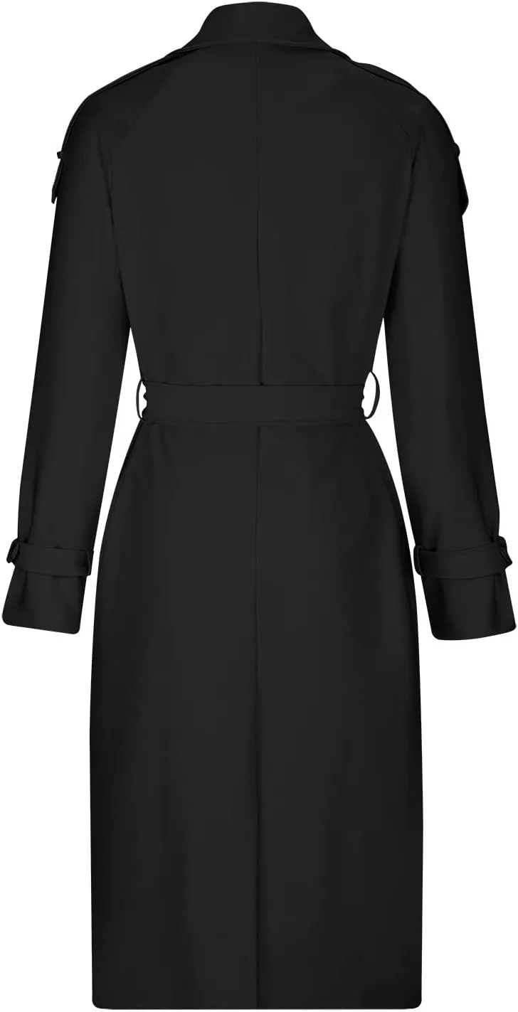 Women Notch Lapel Collar Trench Coats Open Front Cardigan Double Breasted Jacket Casual Long Peacoat 2022 Trendy Clothes