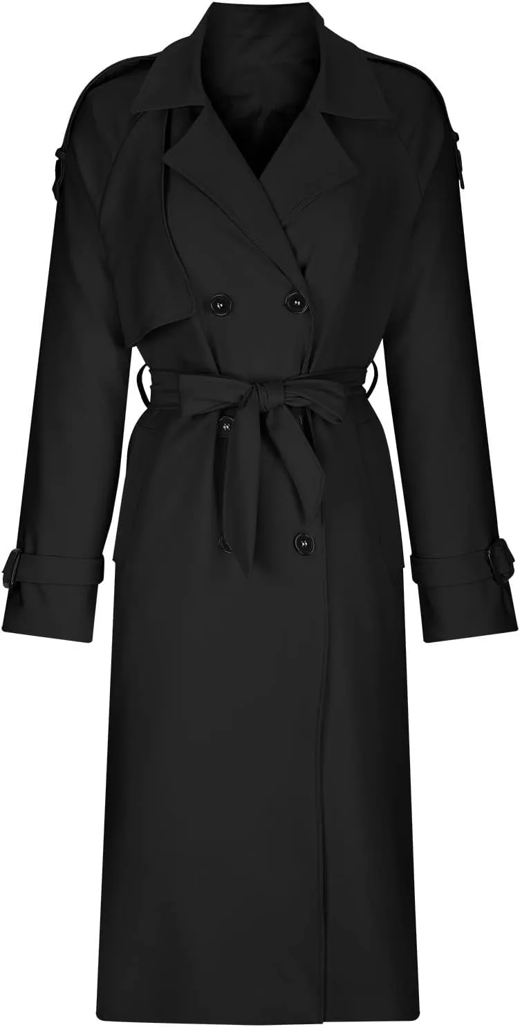 Women Notch Lapel Collar Trench Coats Open Front Cardigan Double Breasted Jacket Casual Long Peacoat 2022 Trendy Clothes