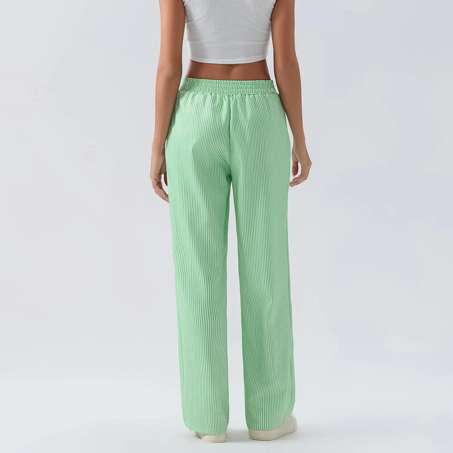 Women Stripe Print Pants Y2k Elastic High Waist Straight Leg Slim Fit Trousers Vintage Pj Pants Coquette Streetwear