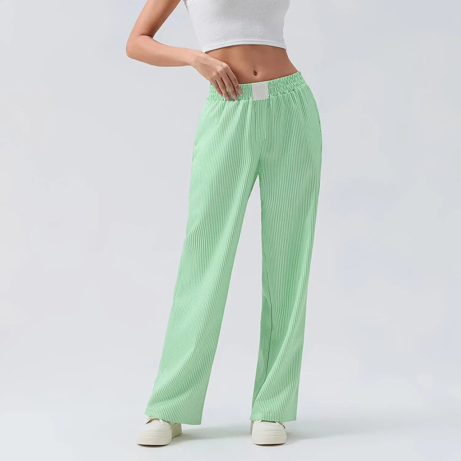Women Stripe Print Pants Y2k Elastic High Waist Straight Leg Slim Fit Trousers Vintage Pj Pants Coquette Streetwear