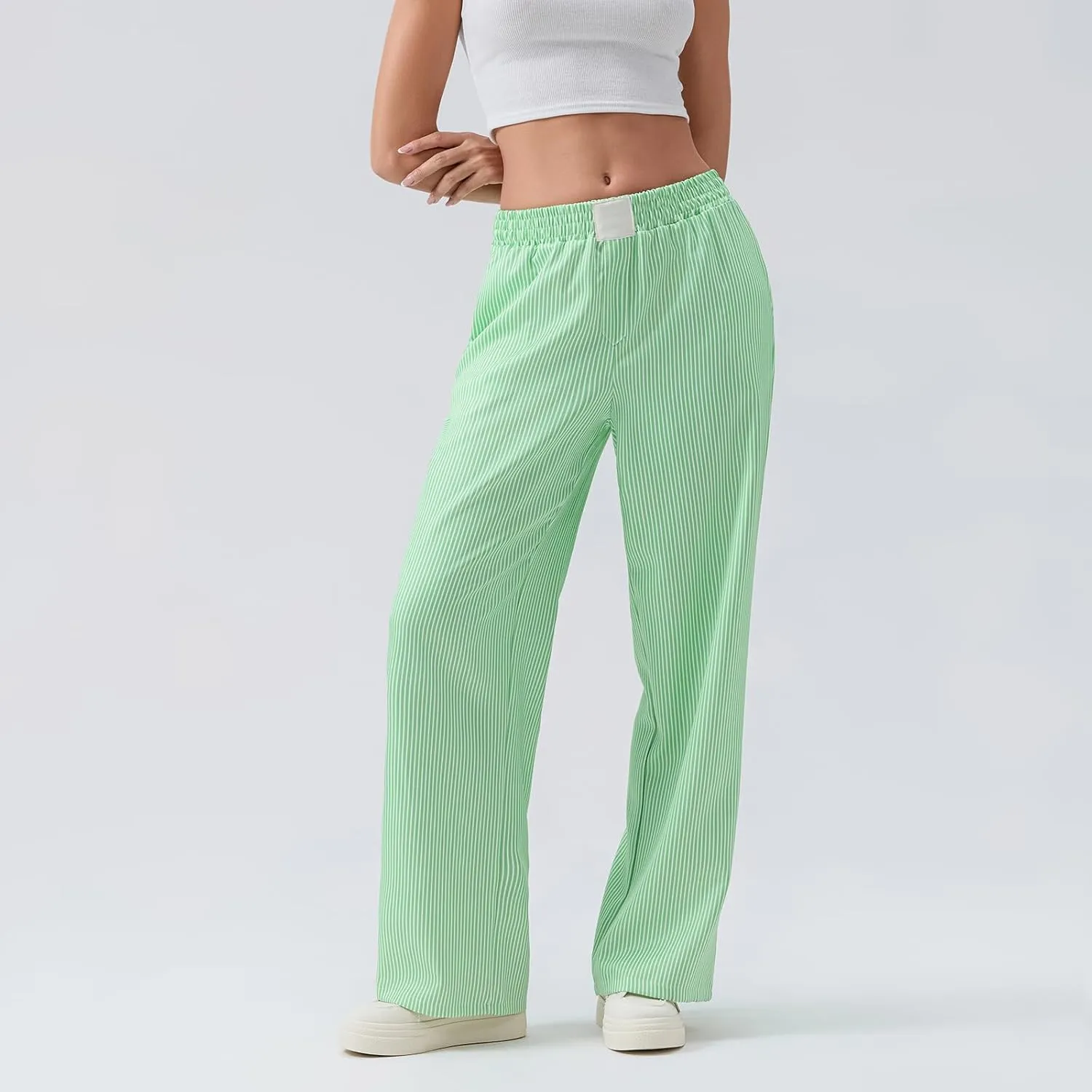 Women Stripe Print Pants Y2k Elastic High Waist Straight Leg Slim Fit Trousers Vintage Pj Pants Coquette Streetwear