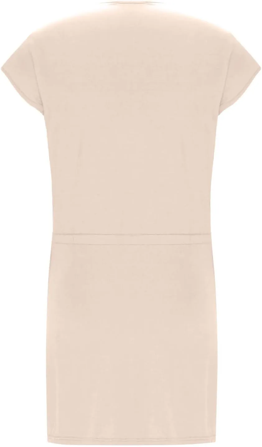 Women Summer Dress Casual Short Sleeve V Neck Sundresses Drawstring Waist Beach Cover up Mini Beach Dress with Pocket
