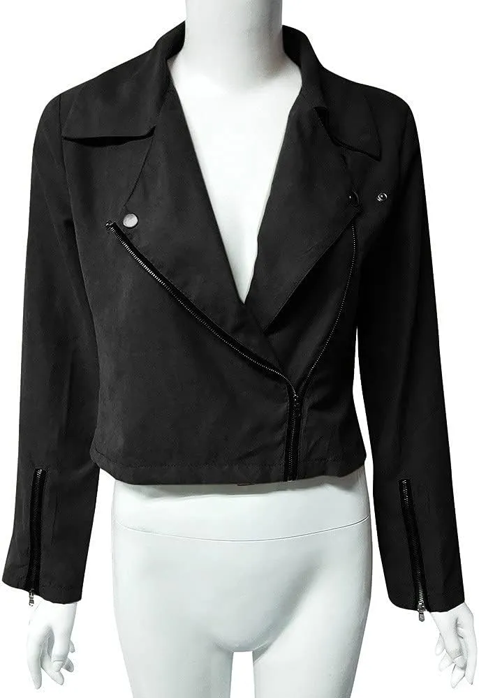Women's 2023 Fall Faux Leather Biker Motorcycle Jacket Fashion Plus Size Long Sleeve Zipper Slim Fit Short Casual Coat