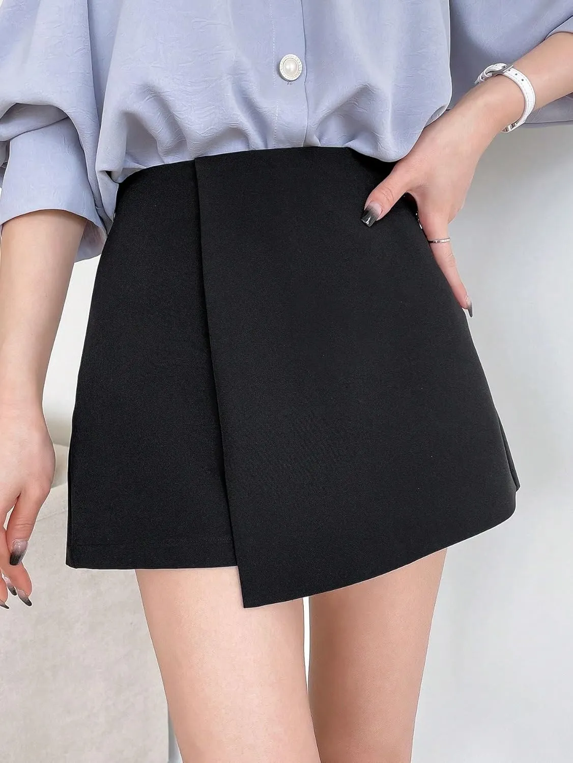 Women's 2025 Casual Plain Shorts Asymmetrical Skort