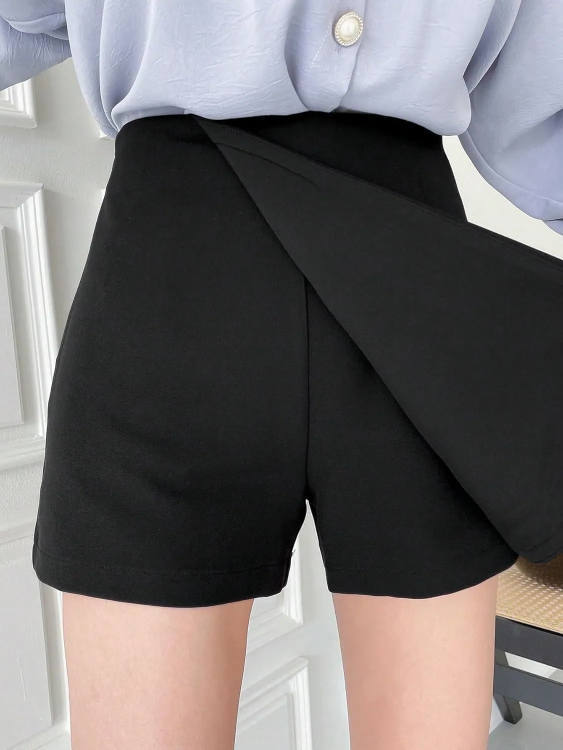 Women's 2025 Casual Plain Shorts Asymmetrical Skort