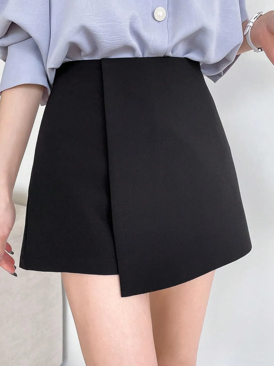 Women's 2025 Casual Plain Shorts Asymmetrical Skort
