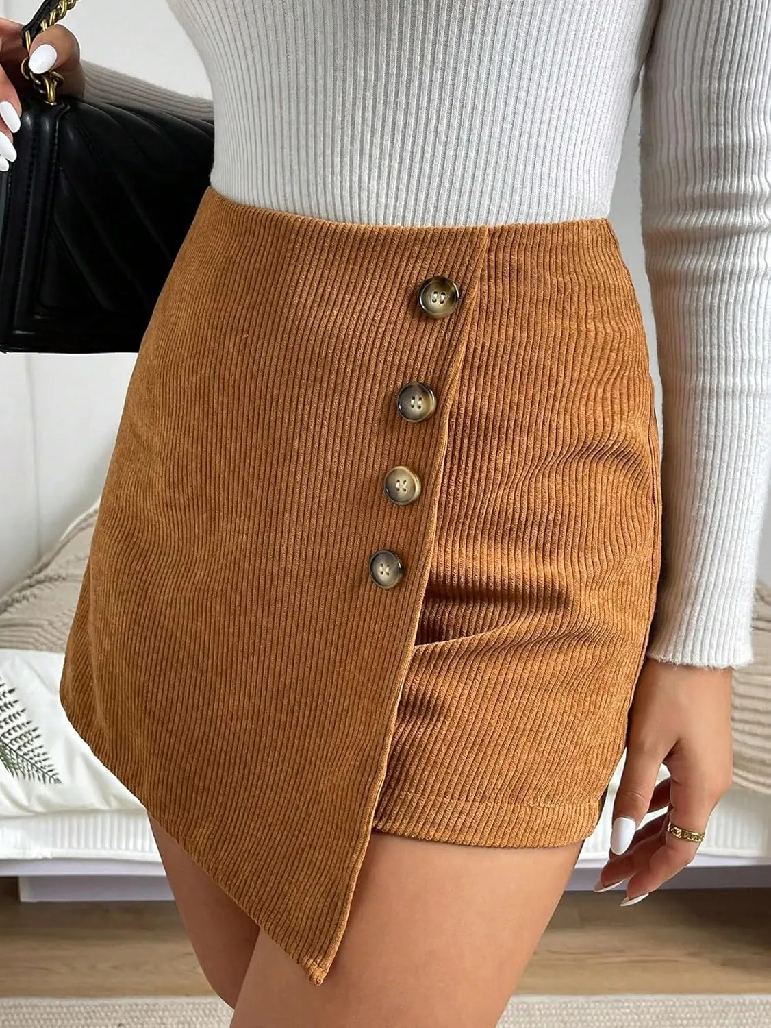 Women's 2025 Casual Plain Shorts Button Skort