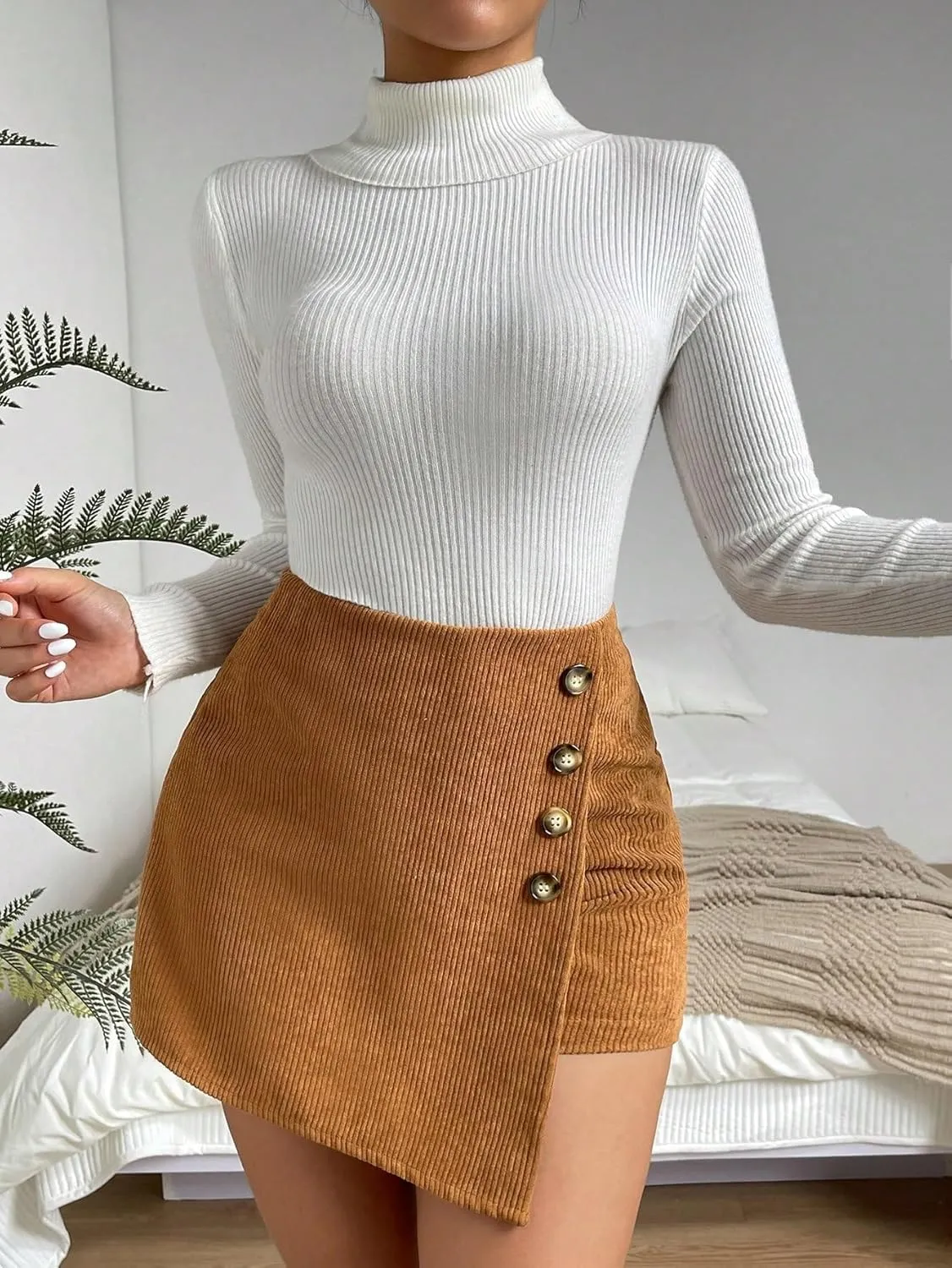 Women's 2025 Casual Plain Shorts Button Skort