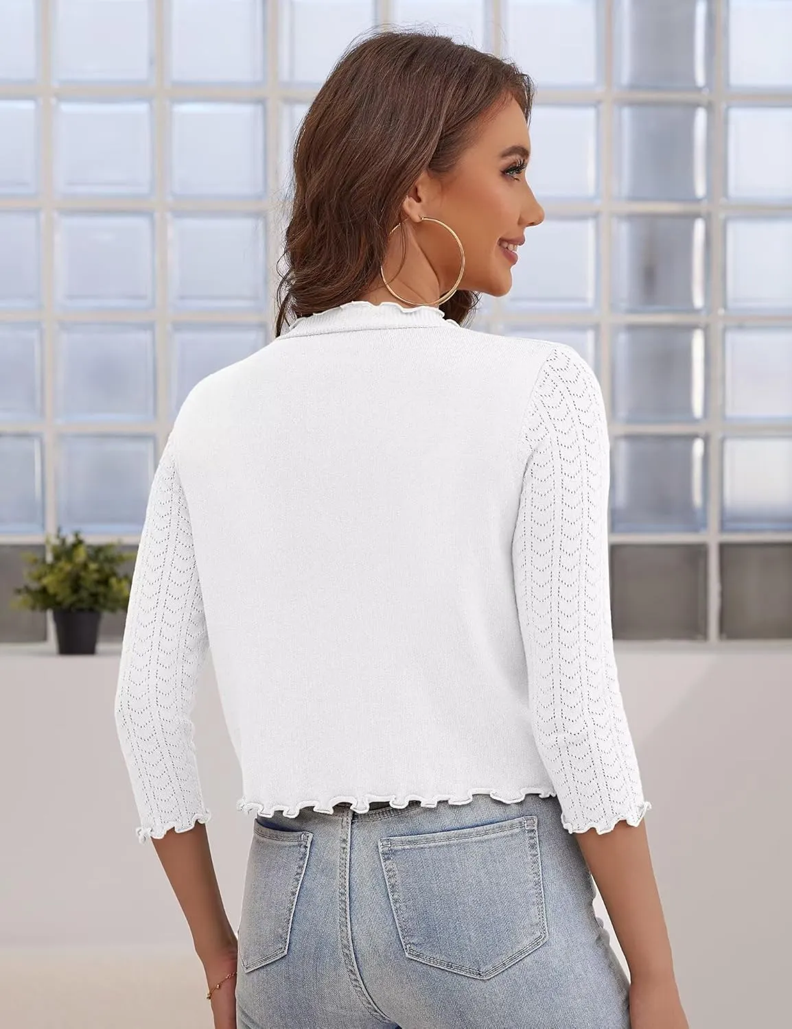Women's 3/4 Sleeve Cropped Cardigan Open Front Bolero Shrugs Sweater S-XL