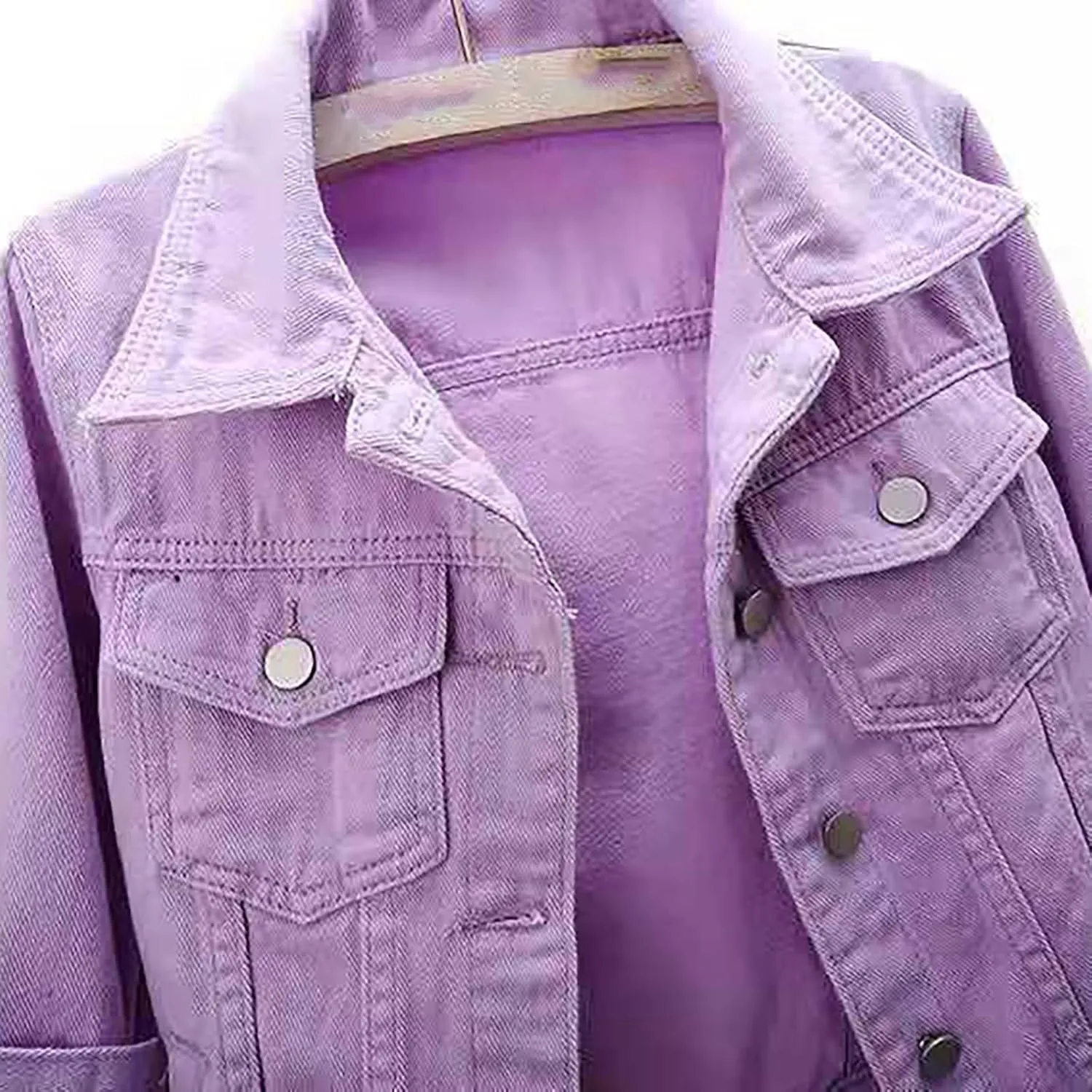 Womens 3/4 Sleeve Short Denim Jacket Plus Size, Basic Lapel Button Down Cropped Casual Jean Jackets Trucker Coats