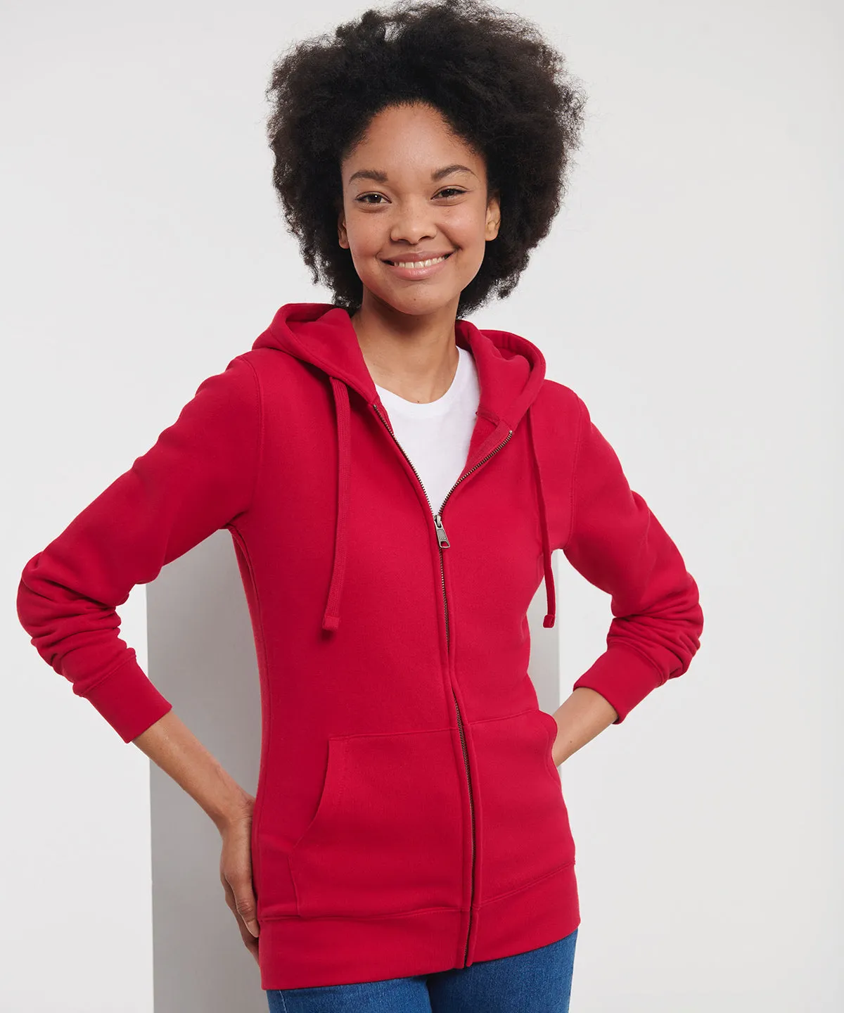 Womens authentic zipped hooded sweatshirt | Light Oxford