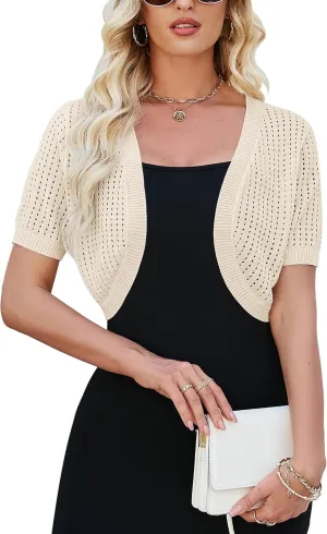 Womens Bolero Lightweight Short Sleeve Shrug Cardigan Open Front Knit Sweater Cardigans Shrug for Dress S-XXL