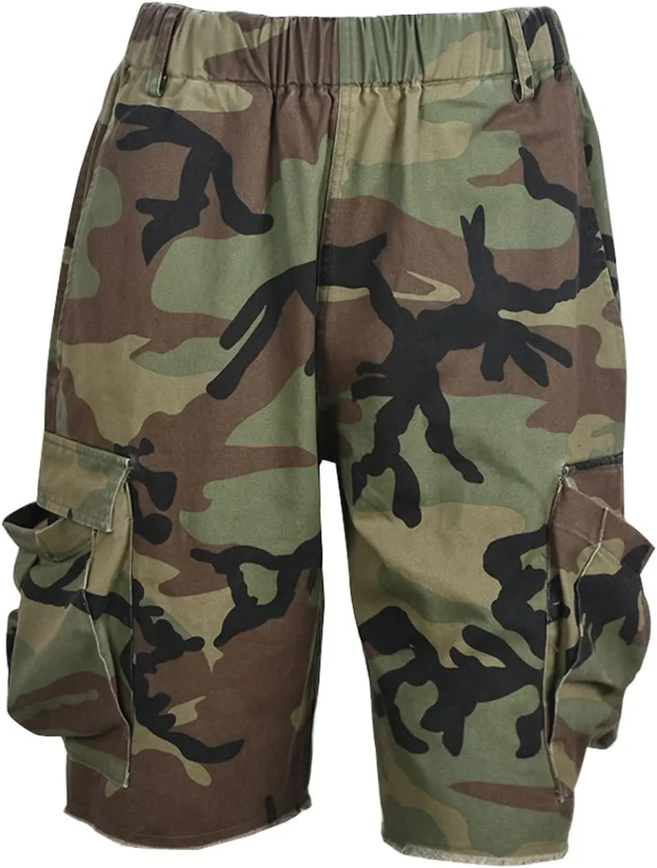 Women's Camo Shorts Elastic Waist Casual Loose Fit High Waisted Camo Short Comfy Multi Pocket Camouflage Shorts