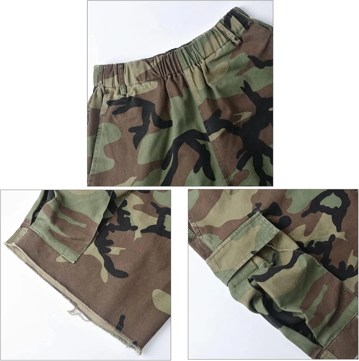 Women's Camo Shorts Elastic Waist Casual Loose Fit High Waisted Camo Short Comfy Multi Pocket Camouflage Shorts