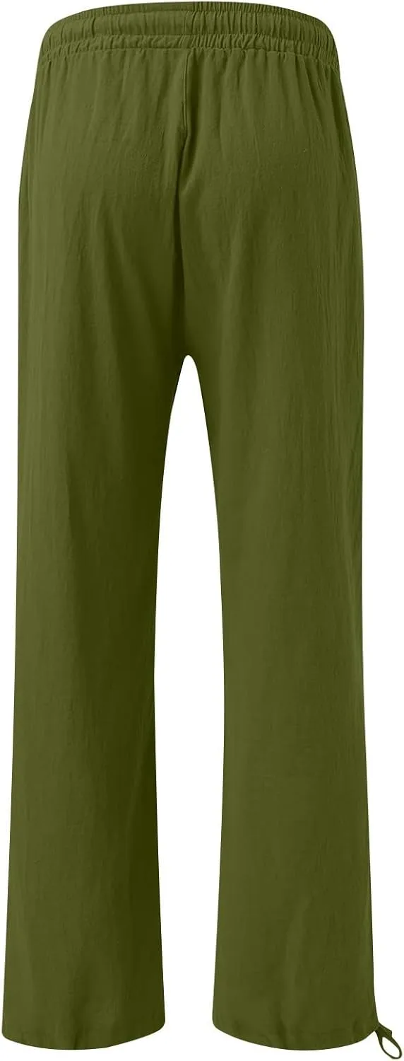 Womens Elastic High Waisted Palazzo Pants 2024 Summer Trendy Casual Wide Leg Pant Long Lounge Trousers with Pocket