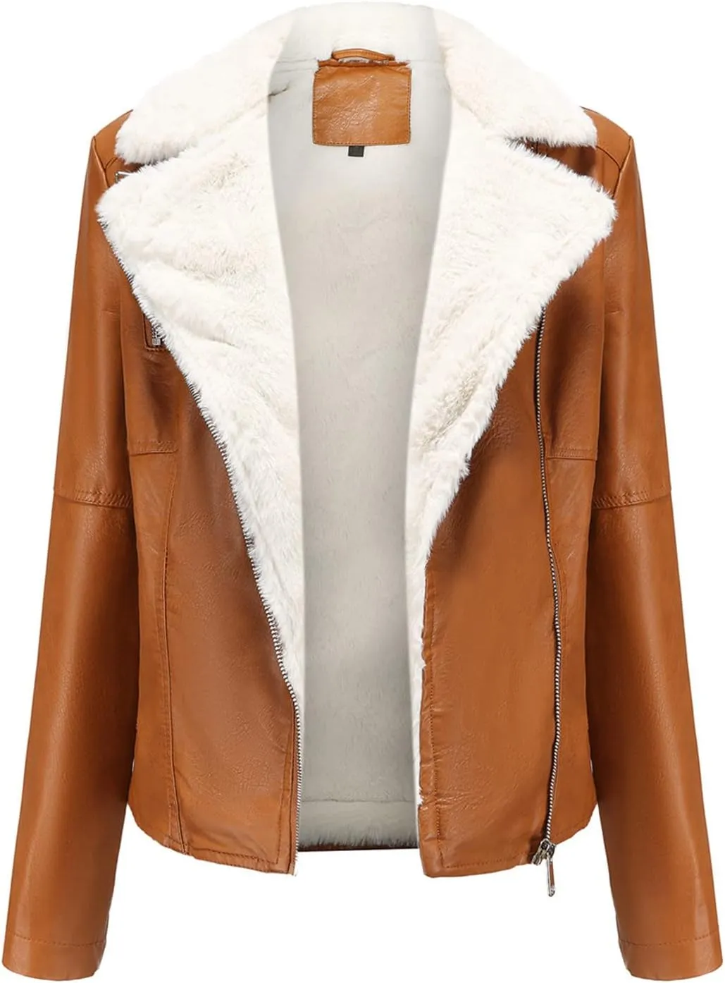 Women's Faux Shearing Moto Jacket Thick Fleece Lined Parka Winter Coat Lapel Sherpa Motorcycle Biker Leather Jacket