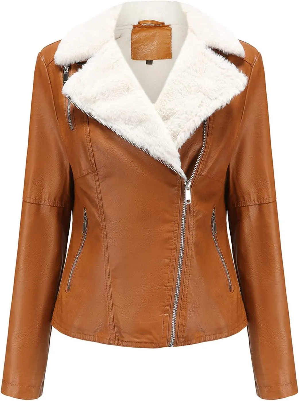 Women's Faux Shearing Moto Jacket Thick Fleece Lined Parka Winter Coat Lapel Sherpa Motorcycle Biker Leather Jacket
