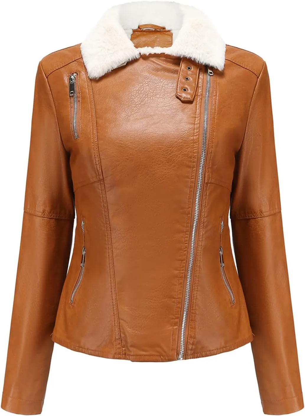 Women's Faux Shearing Moto Jacket Thick Fleece Lined Parka Winter Coat Lapel Sherpa Motorcycle Biker Leather Jacket