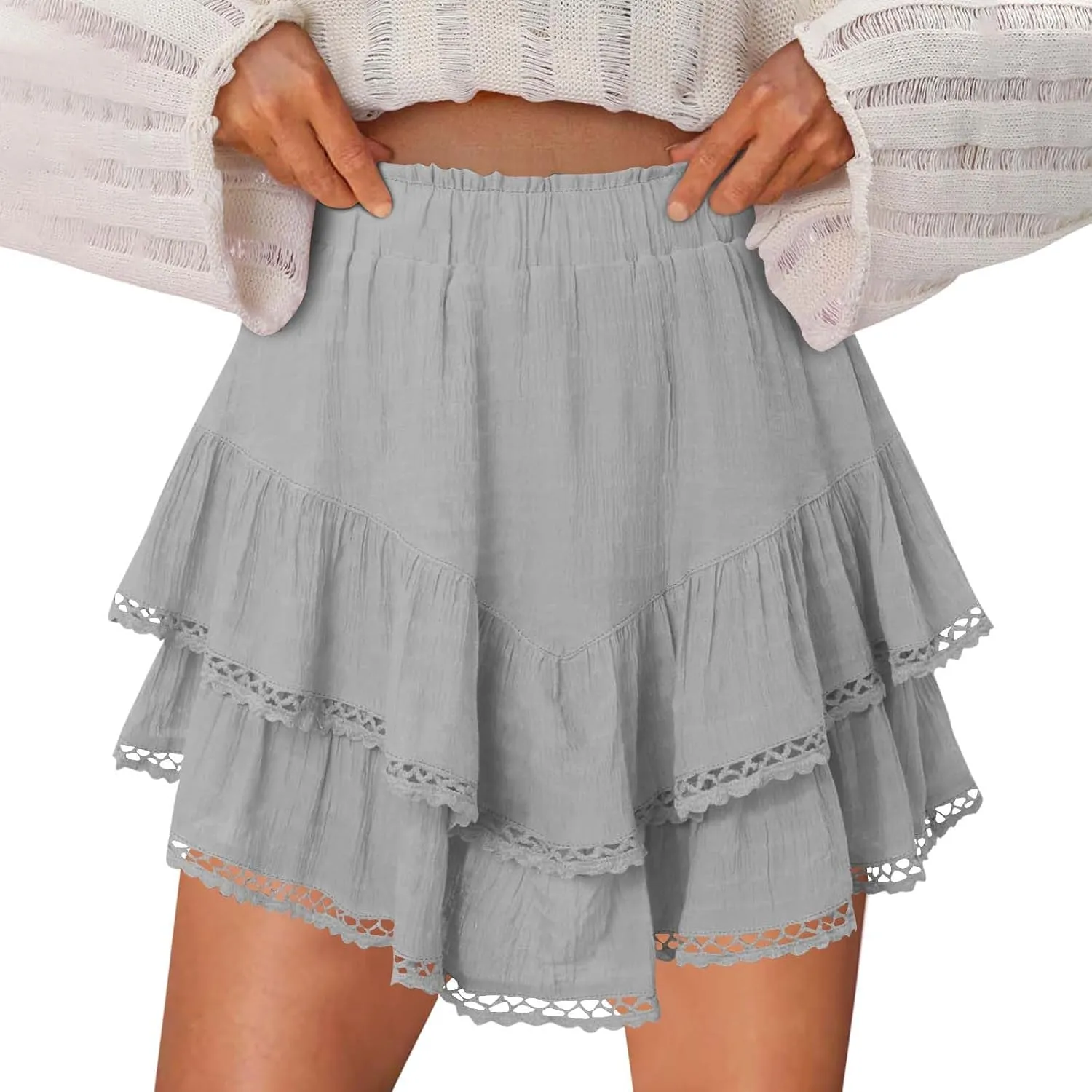 Womens Flowy Skirt Shorts Ruffled Tiered Basic Mini Skort High Waist Comfy Sport Athletic Tennis Skirt with Shorts 2025