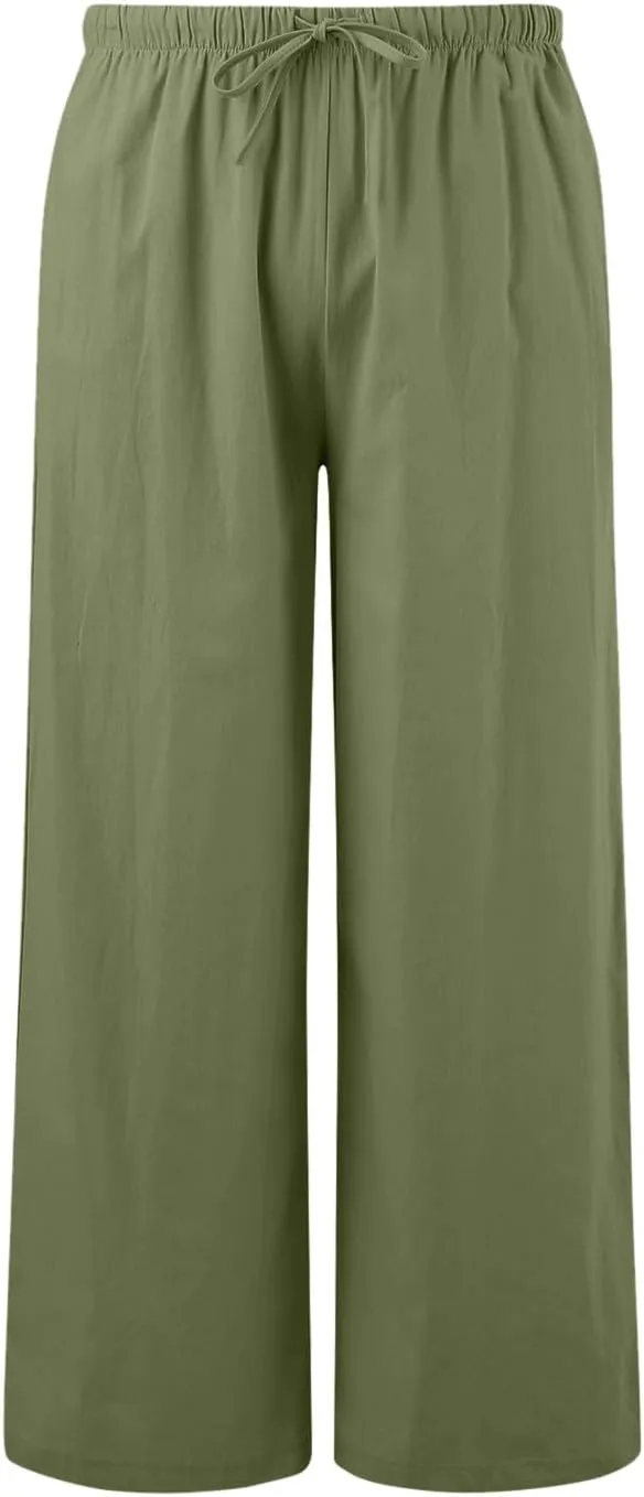 Women's High Waisted Wide Leg Pants with Elastic Waistband Loose Fit Lightweight Drawstring Yoga Pants for Women
