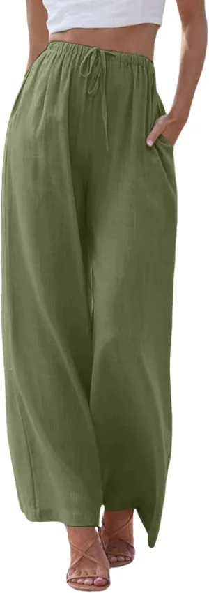 Women's High Waisted Wide Leg Pants with Elastic Waistband Loose Fit Lightweight Drawstring Yoga Pants for Women