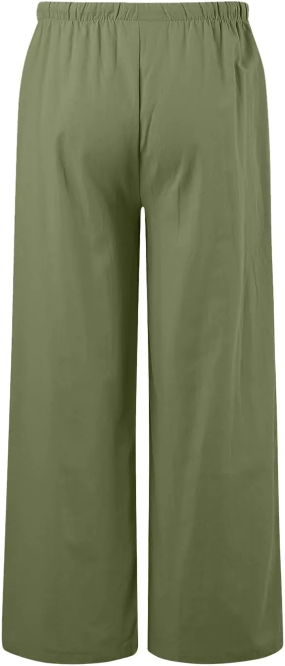 Women's High Waisted Wide Leg Pants with Elastic Waistband Loose Fit Lightweight Drawstring Yoga Pants for Women